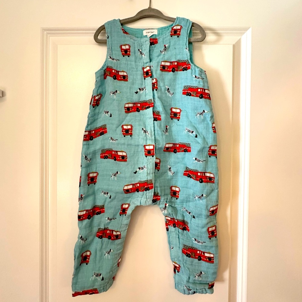 Angel Dear Firetruck Muslin Cotton Button Up Baby Romper